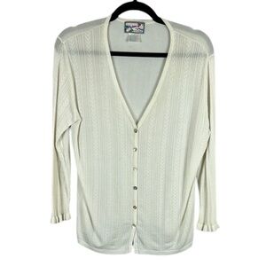 Vintage April Cornell Delicate Rayon Long Sleeve Cardigan Sweater Large Cream